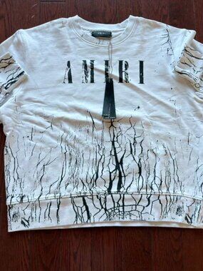 AMIRI Cracked Dye Core Logo Crewneck Sweatshirt White Size S
